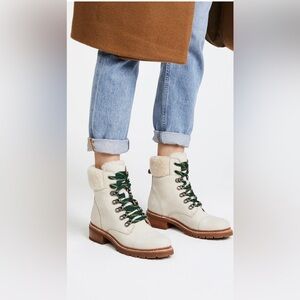 Frye Cream and Green Lace Up Boots with Sturdy Sole